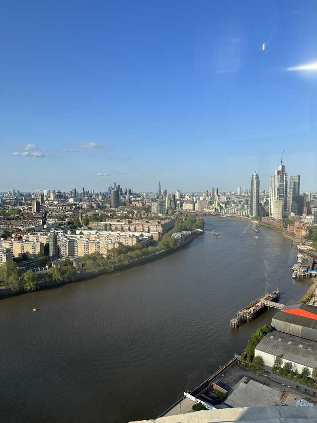 The view of sunny London on top of the Battersea Power Station.