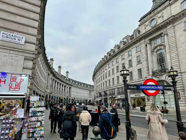 Piccadilly Circus on a cloudy London day